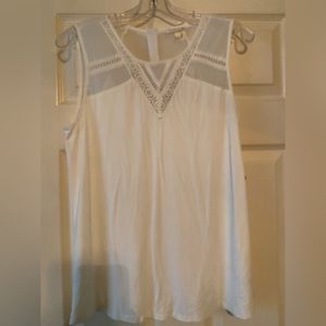 Meadow Rue White Sleeveless Shirt w/ Lace & Mesh Detail, Sz S